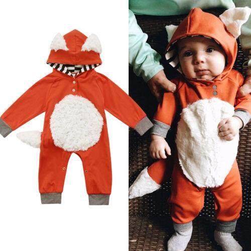 Romper for Newborn Baby Boy Girl Infant Toddler Kid Fox Long Sleeve Hooded Jumpsuit Outfit Clothes Costume Autumn Winter 0-2T