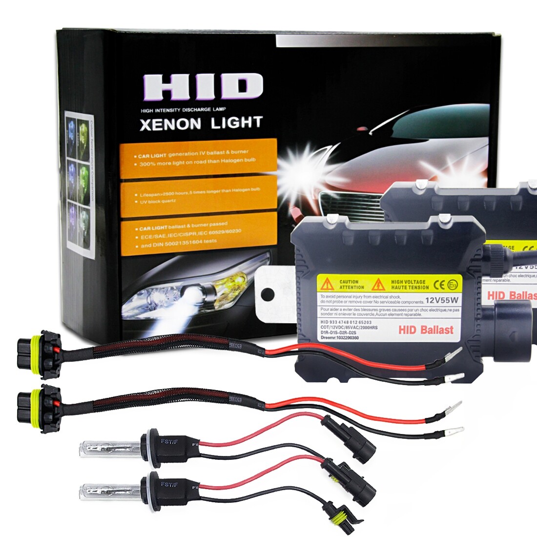 55w 880/881/h27 4300k hid xenon conversion kit with high intensity discharge alloy slim ballast, warm white
