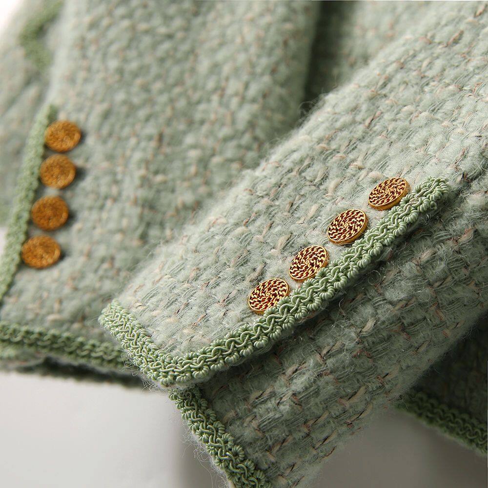 Classic Small Fragrance Wind Woven Short Imitation Wool Jacket 2023 Autumn New Temperament Small Cardigan Casual Coat for Female