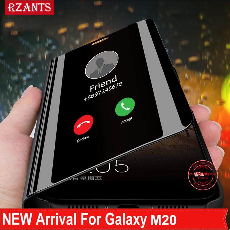 Rzants untuk Samsung Galaxy M20 Cover Case【mirror】ultra Tipis Melihat Smart Kulit Reflektif Sarung Telepon Genggam