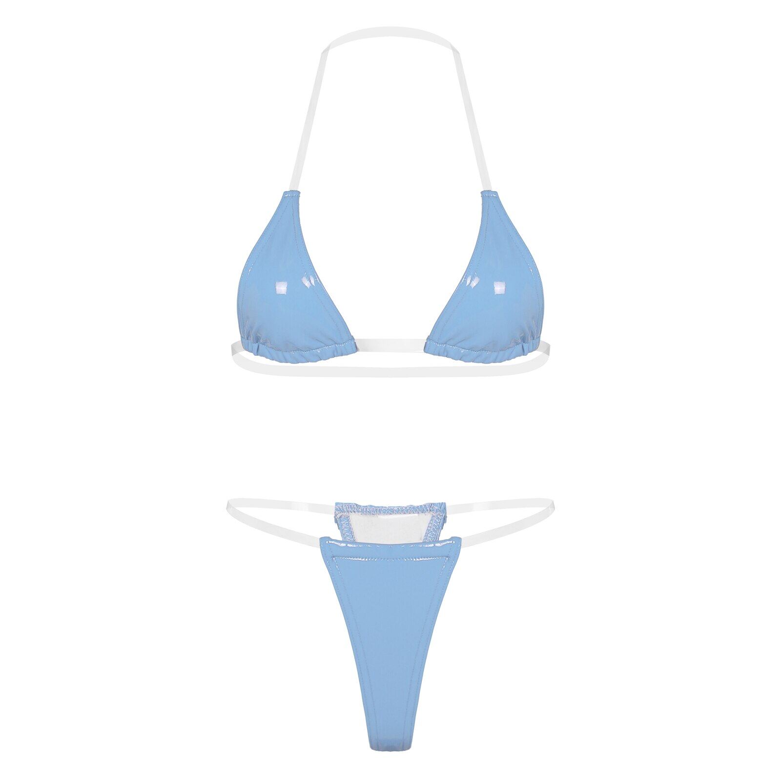 Women's Mini Bikini Set Sexy Swimsuit Wet Look Patent Leather Two-Piece Bikini Swimsuit Swimwear Bra with Thong Briefs Underwear