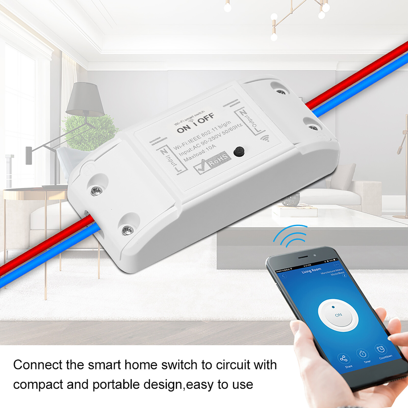 Tuya WiFi Smart Switch 10A/2200W Wireless Remote Switch Timer APP Control Universal Smart Home Automation Module Voice Control Compatible with Amazon Alexa & for Google Home for Electric Appliances