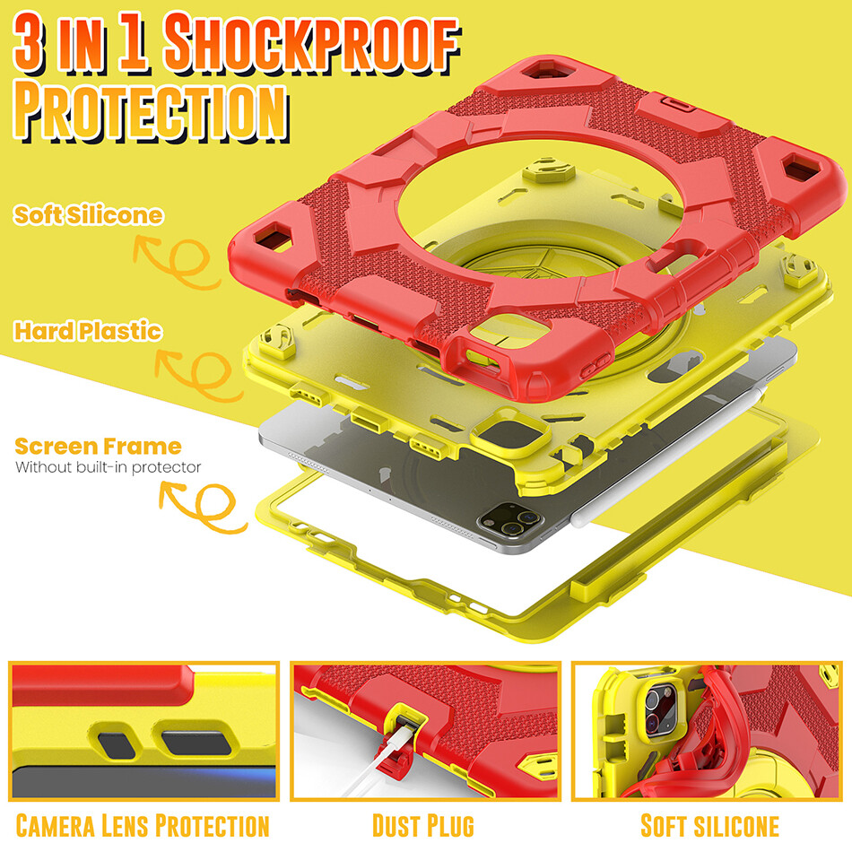 Ifarcase chịu lực cao Ba lớp bảo vệ Silicone Vỏ Ốp ipad Pro 11 Vỏ chống sốc với tay cầm chân đế khe cắm bút chì cho iPad Air 4 Air 5 trẻ em trường hợp