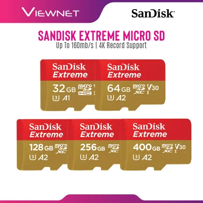 Sandisk Extreme MicroSD 32GB/64GB/128GB/256GB/400GB UHS-I U3 4K Memory Card (up to R:160mb/sW:90mb/s)