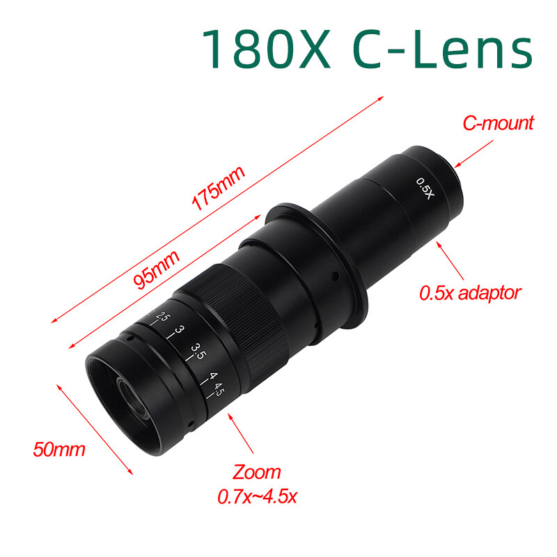 YIZHAN Camera Kính Hiển Vi Video Kỹ Thuật Số 180X 130X Ống Kính Khách Quan C-MOUNT Lấy Nét Điều Chỉnh Được 180 Bội Số Cho Máy Ảnh HDMI VGA