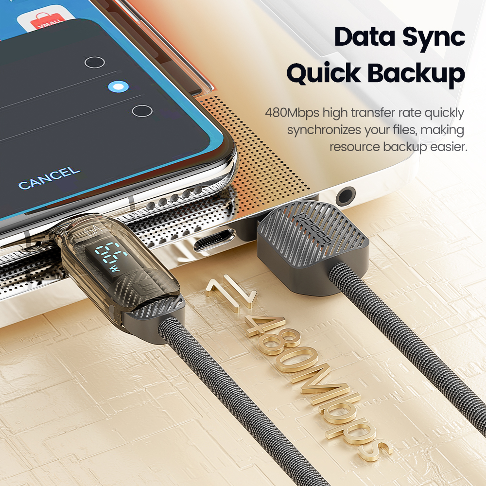 Toocki 66W 6A USB để Loại C Cáp PD thiết bị sạc sạc nhanh Loại dây C Cáp Màn hình LED Dây cáp cho Macbook Samsung Huawei Xiaomi