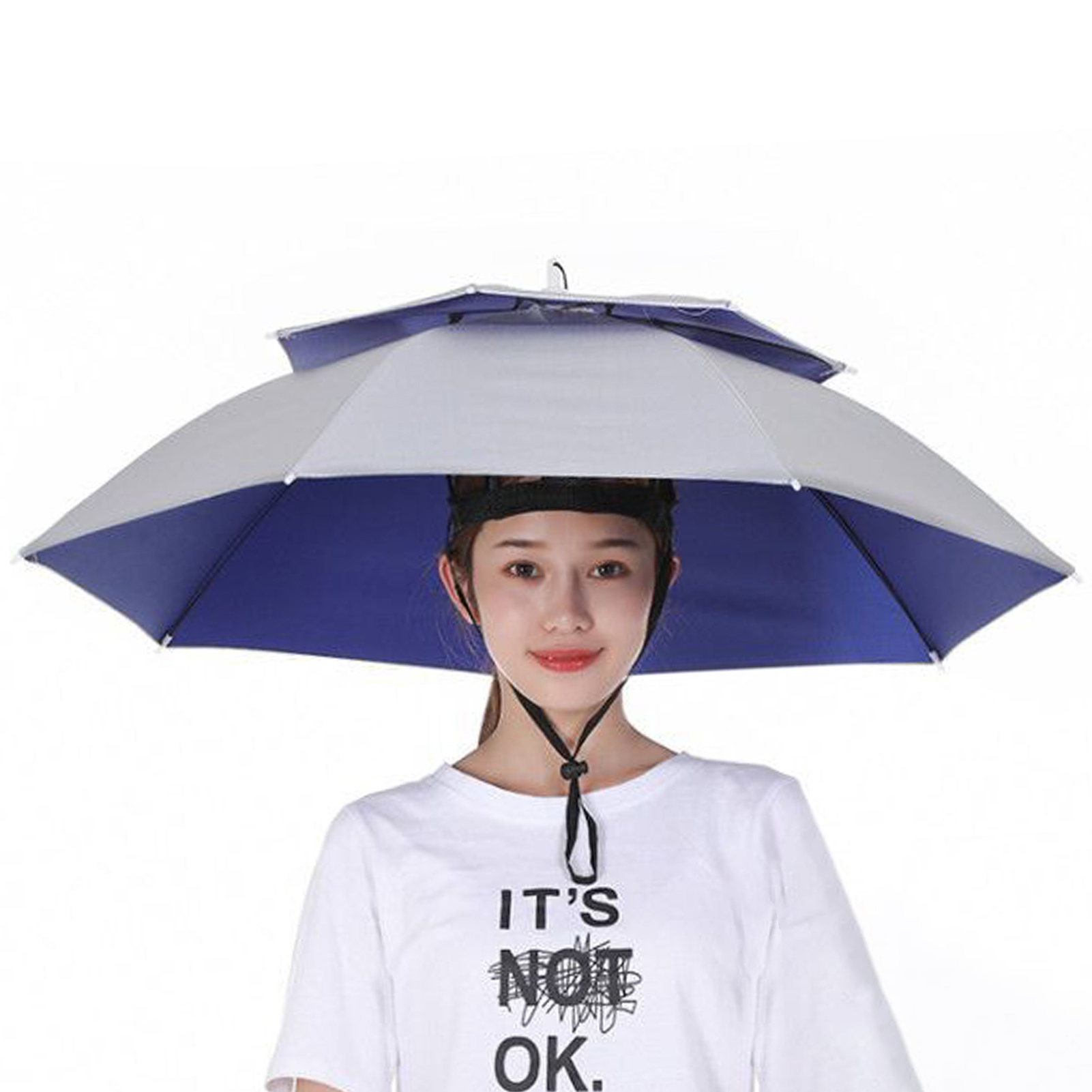 Baicai Kitchen Double Hat Umbrella Convenient Open Ventilation Rainproof Oxford Cloth Fishing Golf Umbrella Hat for Outdoor Activities Sun Umbrella Ventilation