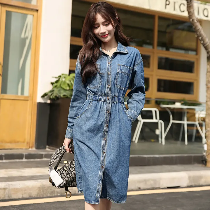 Blue Jeans Dress Elastic Denim Dress 