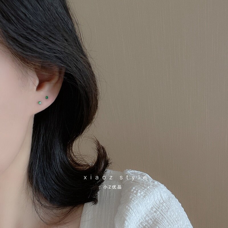 S925 Silver Super Flash Color Zircon Stud Earrings Simple Exquisite Mini Ear Bone Stud Accessories Gift