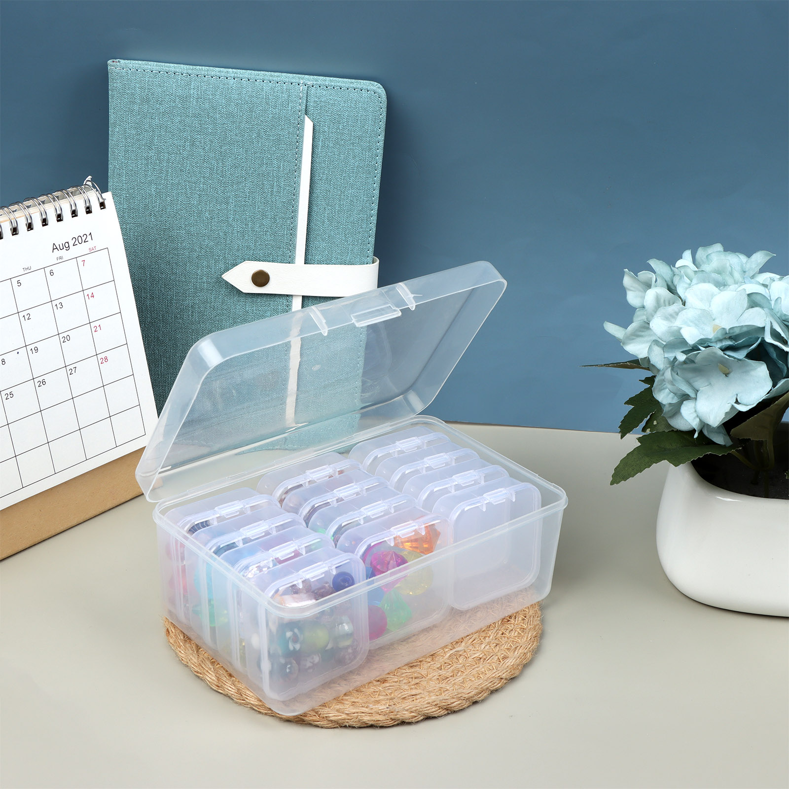 YKS 15 Pieces Plastic Storage Cases Mini Clear Plastic Storage Mixed Rectangular