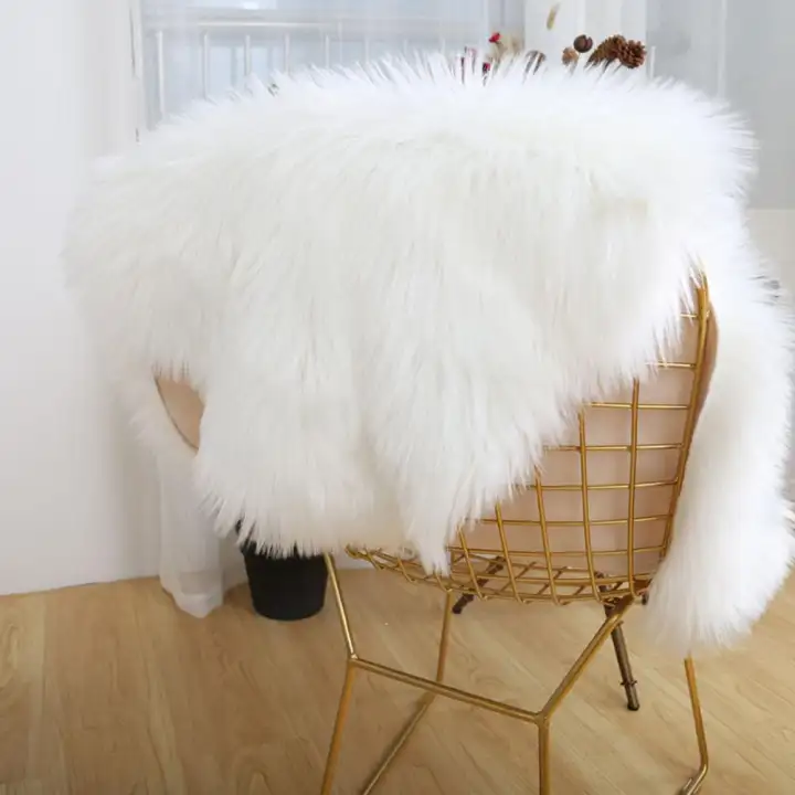 Puhao Soft Faux Sheepskin Fur Chair Couch Cover White Area Rug