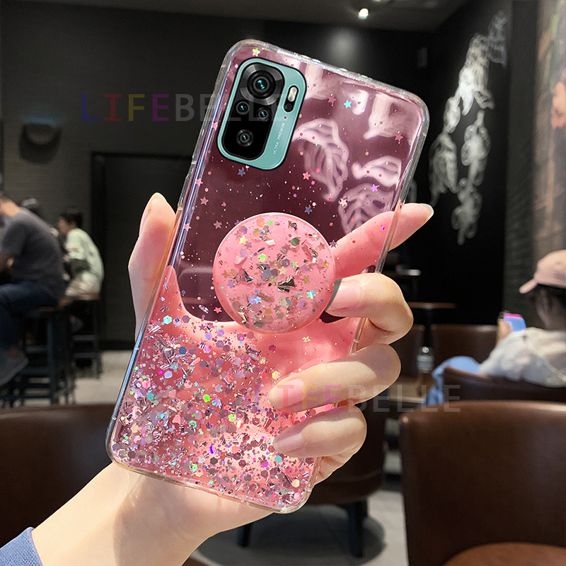 LIFEBELLE Casing for Xiaomi Redmi Note 10 / Redmi Note 10 Pro Case with Stand Holder Women Luxury Fashion Glitter Foil Sparkle Phone Cases Flexible Soft TPU Silicone Rubber Bumper Shockproof Protective Casing Cover