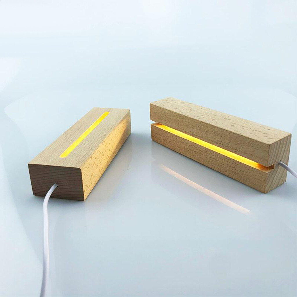 Serbery LED Display Lights Wooden Lighted Base Stand for Crystal