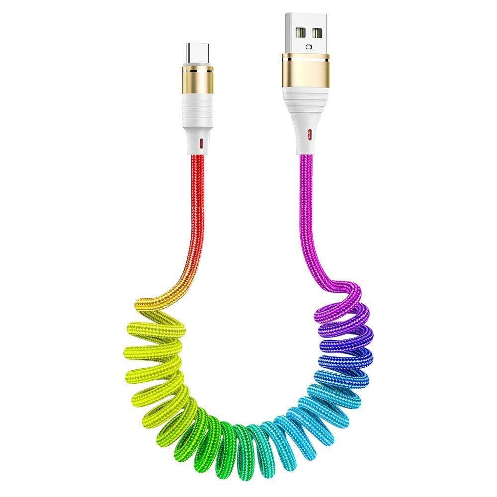 JUNRU3703 Data Cable High Quality 3 in1 USB Cable Spring Cable Charging Cable Phone Accessories Fast Charger Wire Charging Cable USB Data Cable Cord Type-C Fast Charger