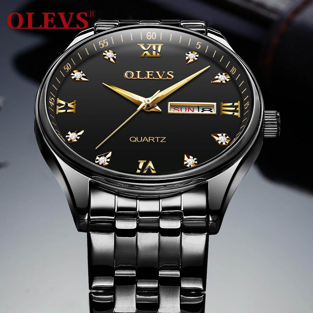 OLEVS Men's Watch fashion Gentleman Waterproof steel double calendar Luminous quartz Business men's watch Original Quality assurance, three-year warranty