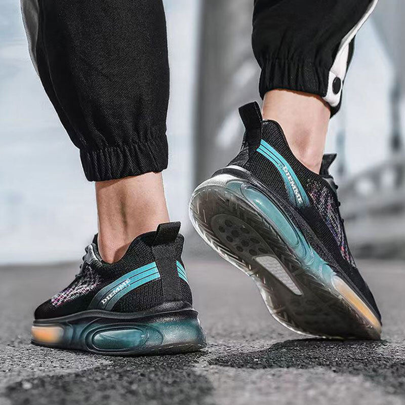  QiaoYiLuo New running shoes Jelly soled men's shoes Flying woven breathable lace casual men's sneakers 