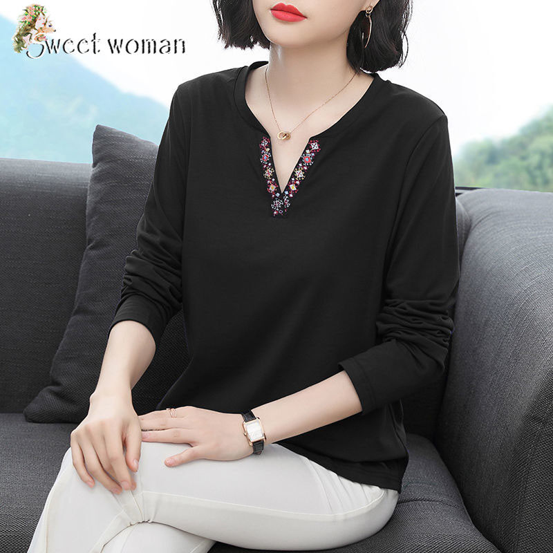 【SW】Retro long sleeve t-shirt middle-aged temperament loose long sleeves