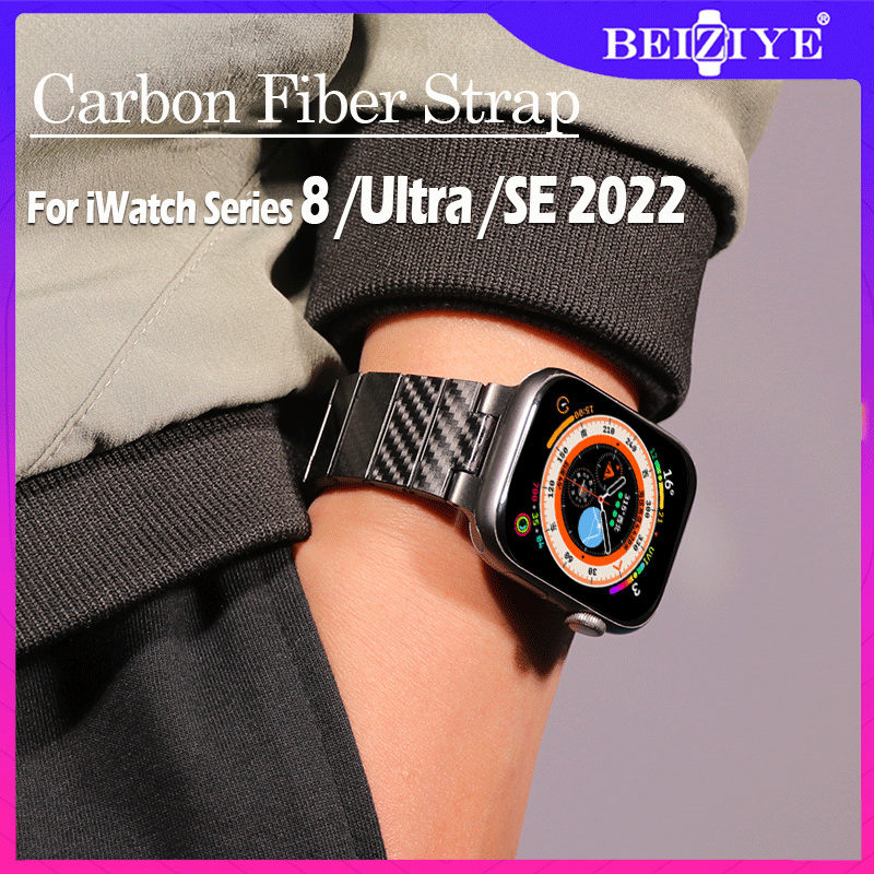 Dây đeo bằng sợi carbon cho Apple Watch Band Ultra 49mm Dây đeo liên kết i Watch Serie 8 SE 45mm 41mm 44mm 40mm