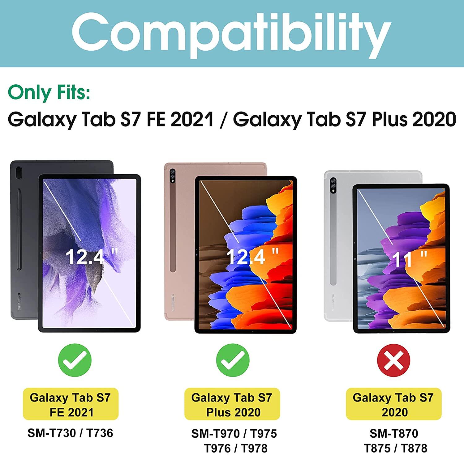 Vỏ bàn phím có chuột bluetooth cho Tab Samsung S9 Plus 2023, Tab S8 Plus 2022, bàn phím không dây có thể tháo rời với nắp giá đỡ trọng lượng nhẹ mỏng cho Galaxy Tab S9 FE Plus, Tab S7 FE/Tab S7 Plus 12.4 inch
