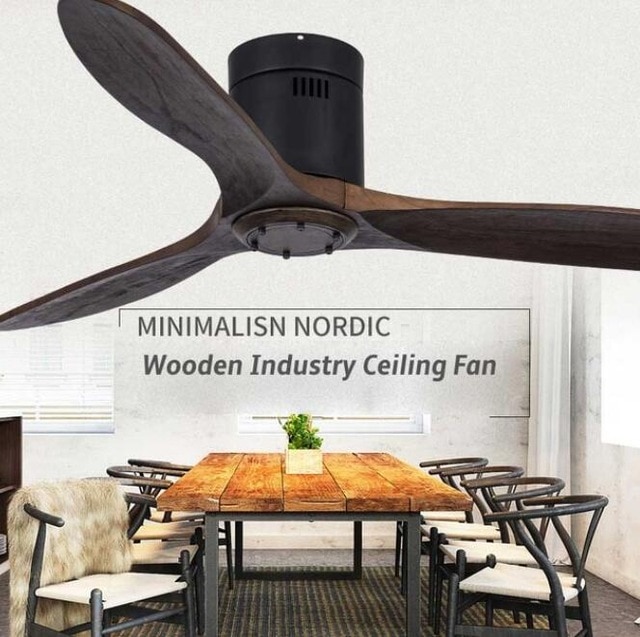 Modern Solid Wood Ceiling Fan Light With Remote Control Led Dimming Living Room Bedroom Dining Room Loft Without Lamp Fan Lazada Singapore