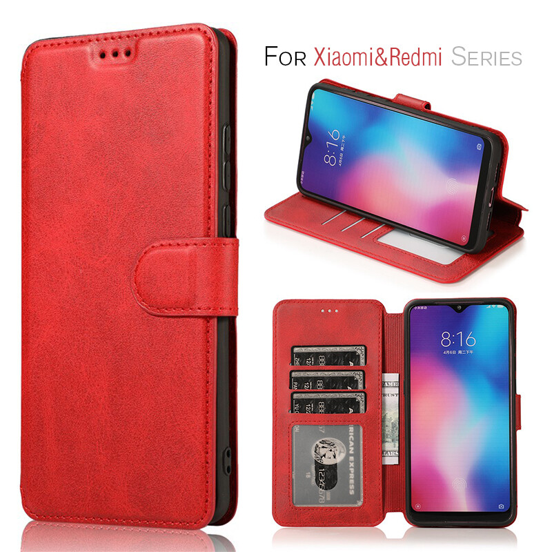 For Xiaomi 6X Mi A2 Mi 8 Mi 9/Redmi 6 6A 6 Pro/Redmi 7/Redmi 8 8A/Redmi Note 5 6 7 8 Pro Leather Flip Wallet Case Magnetic Card Holder Cover Casing