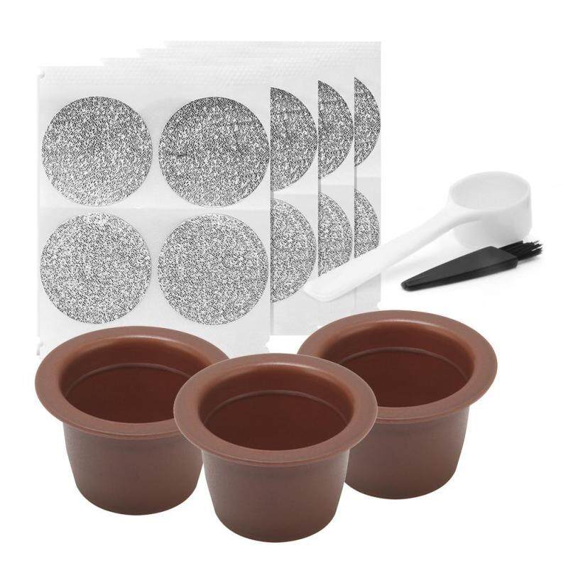 3pcs Refillable Coffee Capsule Cup Strainer Coffee Pod Filter for Nespresso(Coffee)- Singapore