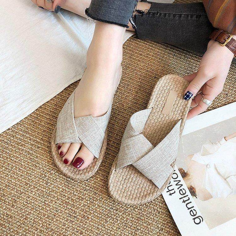 Sandal wanita pakaian luar modis musim panas tepi pantai sandal segaris Sol Tebal Liburan Sandal pantai wanita Bepergian merah sendal adem