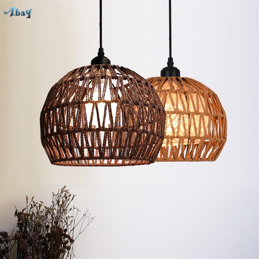 Hemp Rope Rattan Pendant Lights Restaurant Hander Spherical Dining Room Rustic Hanging Lamps Fixtures 26 26cm Lazada Singapore