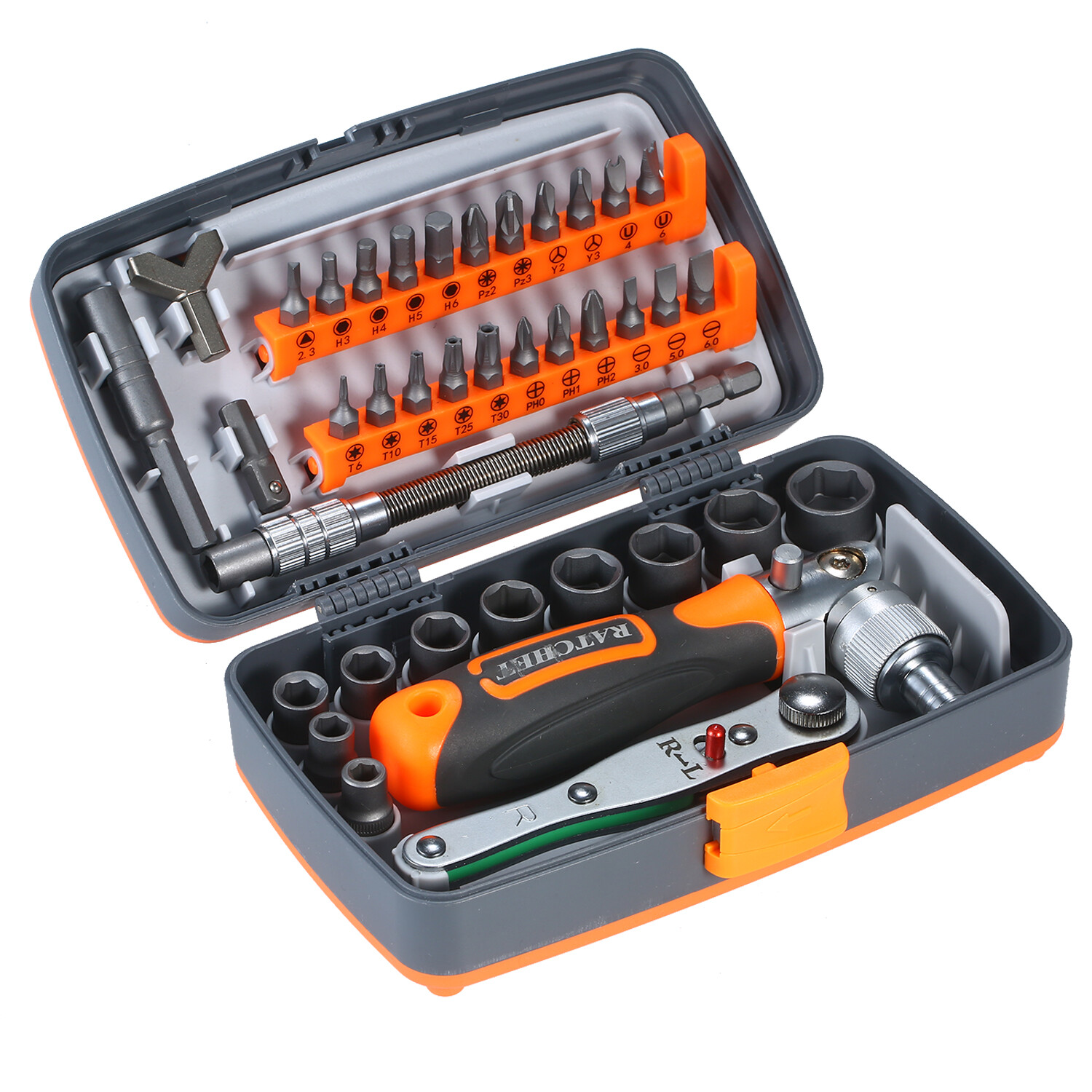 38pcs Precision Ratchet Screwdriver Bit Set M-agnetic Screwdrivers Kit Electronics Repair Tool Kit with Flexible Shaft Extension Rod for Phone Laptop Watch and Other Electronic Devices