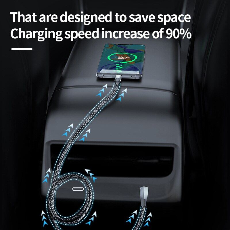 PD 60W Fast Charging Cable Type C To Type C 90 Degree USB C Quick Charger For Tesla Suitable For Samsung Suitable For Xiaomi Suitable For Huawei With Data Transfer