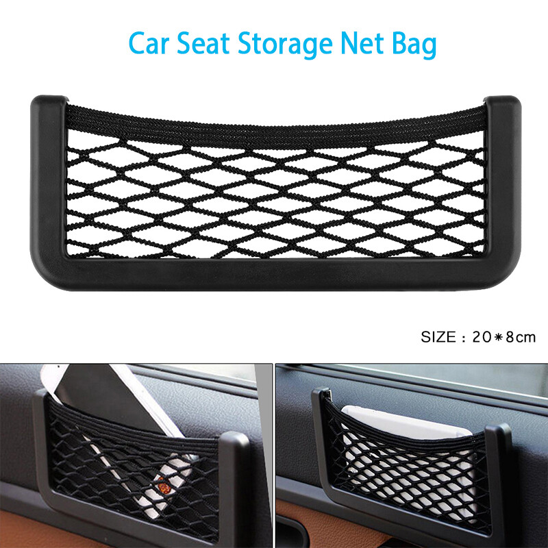 Universal Small Car Seat Side Back Storage Net Bag String Bag Mesh Pocket Organizer Stick-On For Purse Bag Car Storage Net Bag Car Organizer Car Interior Accessories