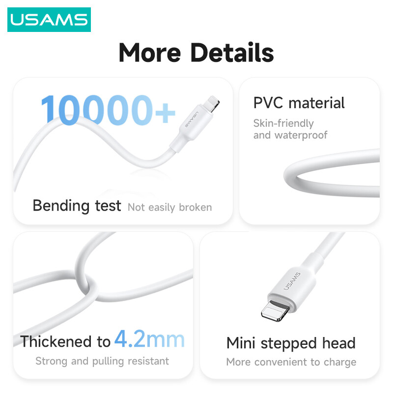 USAMS 2.4A Lightning Charging Cable For USB to Lightning Charge iPhone Cord USB Data Cable For iPhone 7/8/iPhone X XS XR /iPhone 11 12 13/iPhone 14/iPhone14 Pro