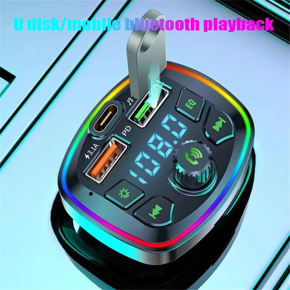 Car Charger Fast Charging U Disk MP3 Player Bluetooth 5.0 FM Transmitter Hands-free Audio Receiver Dual USB PD Charger