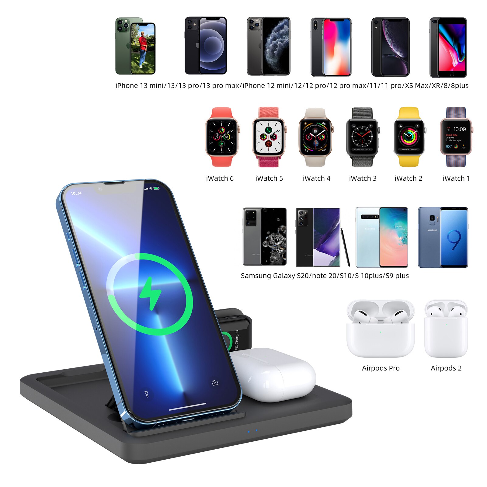 Wireless Charger Key Rack 3 In 1 Wireless Charger Mobile Phone Watch Earphone Charging Station ...