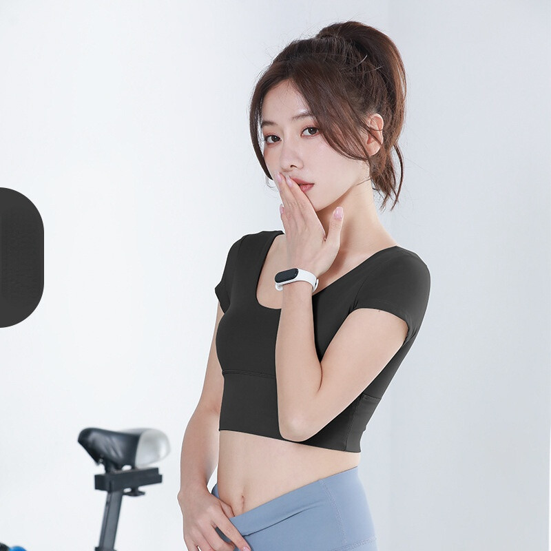 SUPERFLOWER Short Sleeves T-shirt with Bra Padding Running Slim Yoga Sports Short Tops for Women_voghion.com