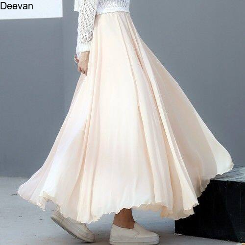 Deevan 1591774321 chân váy dài nữ chân váy maxi labuh kembang chân váy voan chân váy màu trắng chân váy cổ điển labuh chân váy maxi nữ