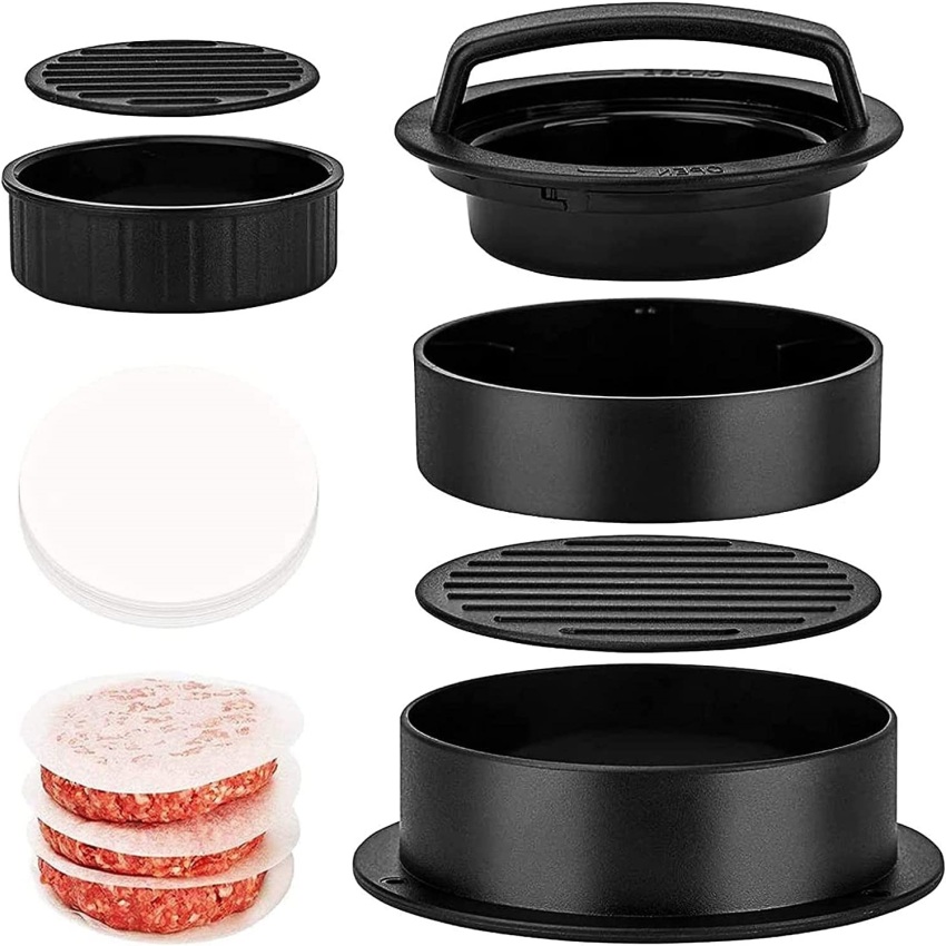 Burger Press 50 Patty Papers Set | Non-Stick Hamburger Press Patty Maker Mold with Free Wax Patty Paper Sheets | Meat Beef Cheese Veggie Burger Maker for Grill Griddle BBQ Barbecue