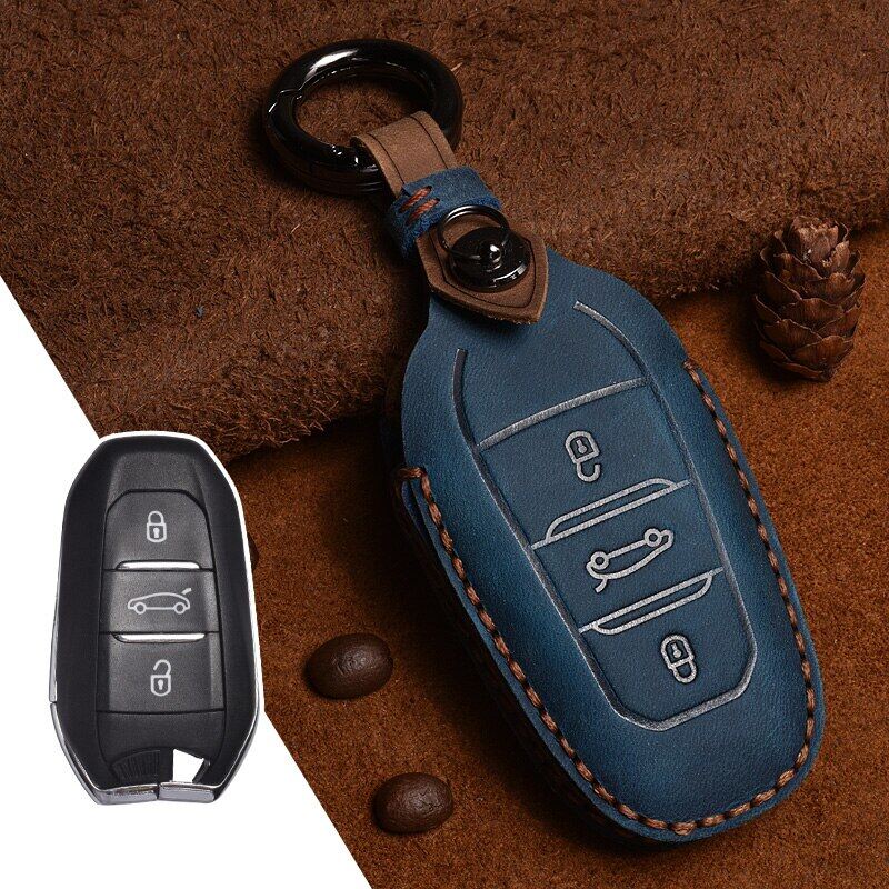 Leather car key case cover for peugeot 308 408 508 2008 3008 4008 5008 citroen c4 c4l c6 c3-xr accessories shell key ring