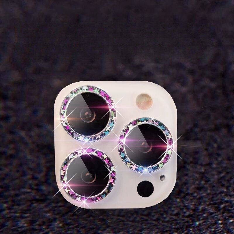 Kingzalin Single Lap Bling Diamond Camera Lens Protector For iPhone 14 Pro Max 14 Plus 13 Mini 12 Pro Max Sparkling Metal HD Tempered Glass Lens Film For iPhone Series