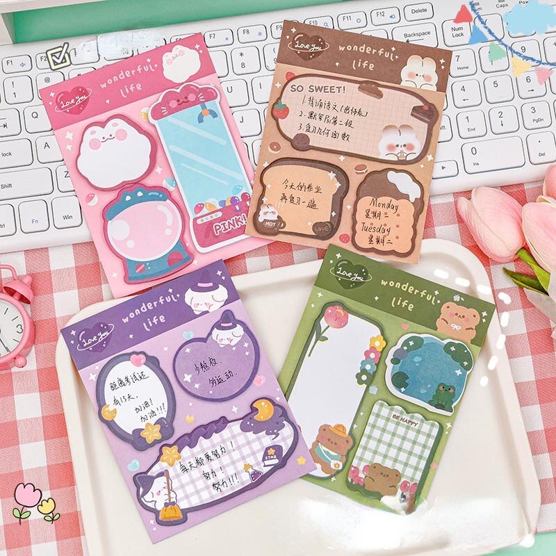 3 IN 1 Cute Animal Shape Creative Sticky Notes Creative Sticky Notes Set Student Memo Notes Cute Hand Account Note Paper