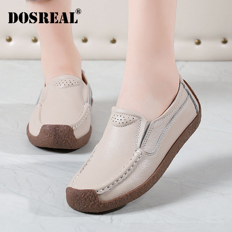 DOSREAL Women Flat Shoes Genuine Leather Casual Women Shoes Flats Korean Style Slip On Shoes For Women Ladies Loafers Boat Shoes