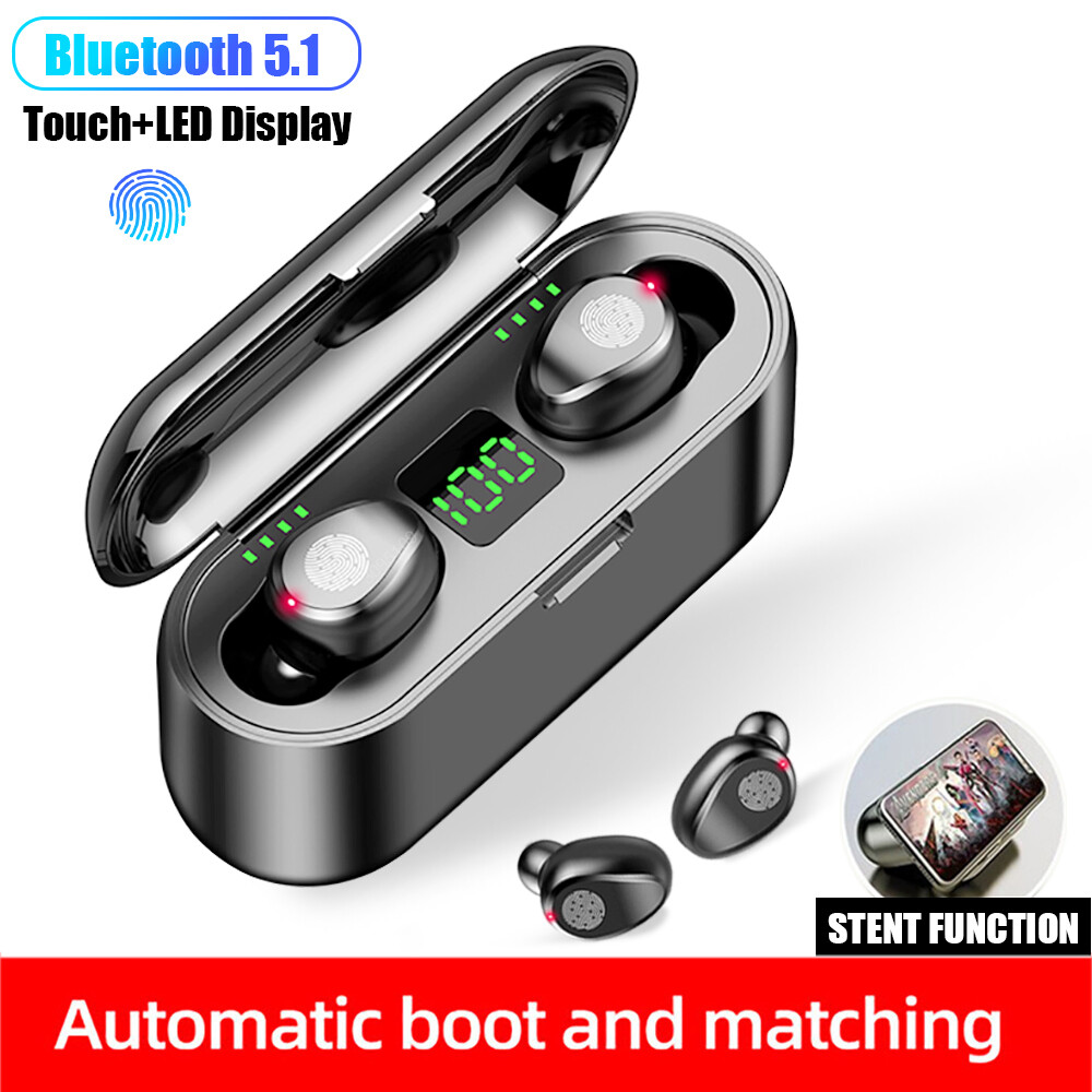 F9 Wireless Bluetooth Earphone IPX7 Waterproof Wireless Earbuds LED Display  with Microphone with 2000mAh Power