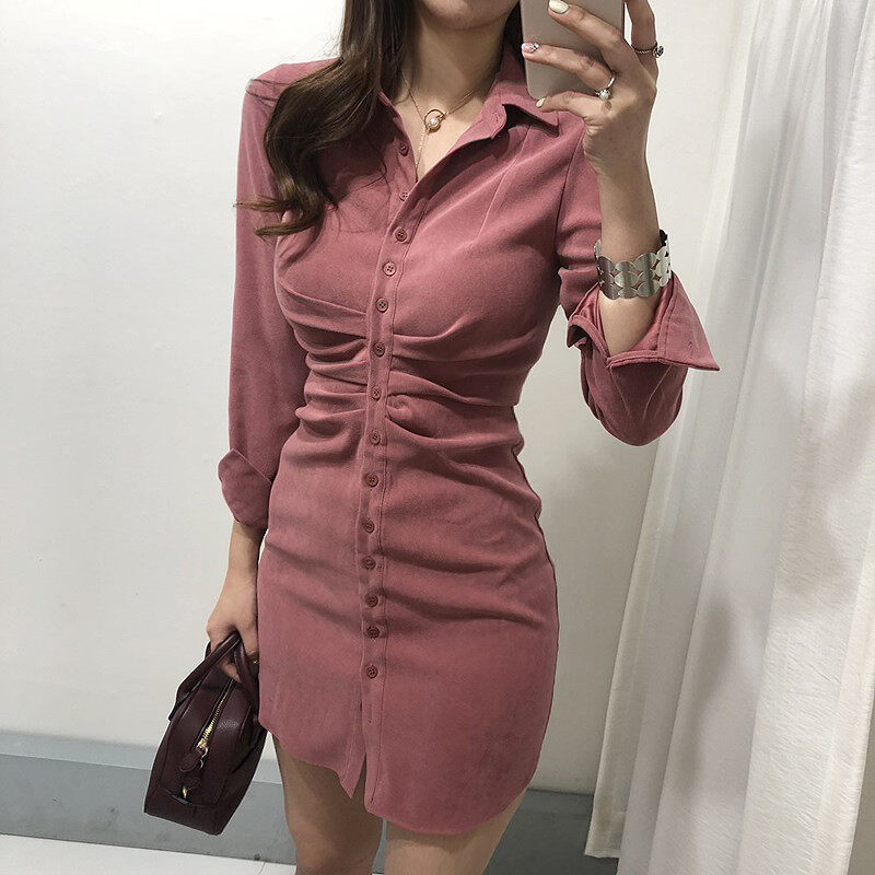 Net Red Korean Shirt Dress New High-quality Suede Fabric Retro Mori Style Platycodon Temperament Slim Fashion Dress