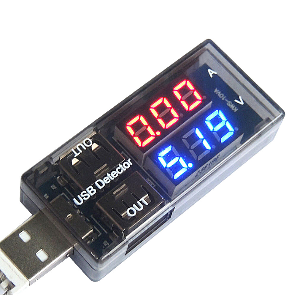 Aideepen Chính Hãng 1/2 Chiếc Máy Dò USB Máy Đo Điện Áp Dòng Điện Máy Đo Vôn Kế Kỹ Thuật Số Hiển Thị Hai Hàng LED Màu Đỏ + Xanh Dương Ampe Kế Sạc Doctor Màu Đen