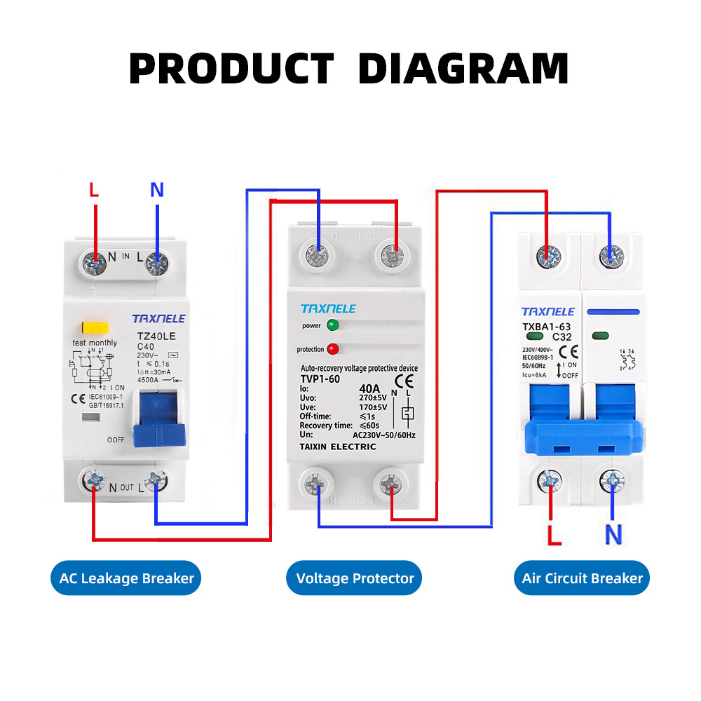 40A 60A 230V Din Rail phục hồi tự động kết nối lại quá áp và dưới Điện áp bảo vệ thiết bị bảo vệ Rơle
