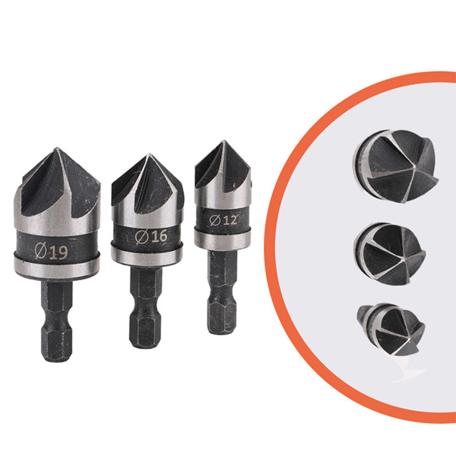 Farfi 3Pcs Drill Bits 90 Degree 1/4 Hexagonal Handle Carbon Steel Chamfer Wood Work Hole Drill Bit for Board Chamfer Drill Bit