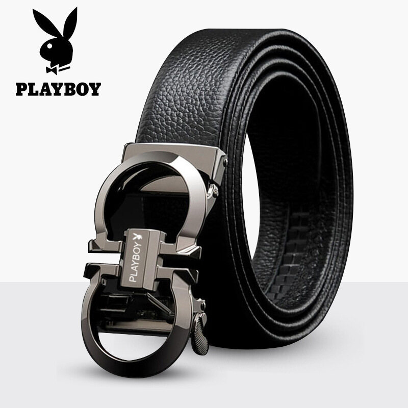 PLAYBOY Men's Belt Automatic Buckle Belt Men's Casual Cowhide Belt Youth Business Formal Wear Belt