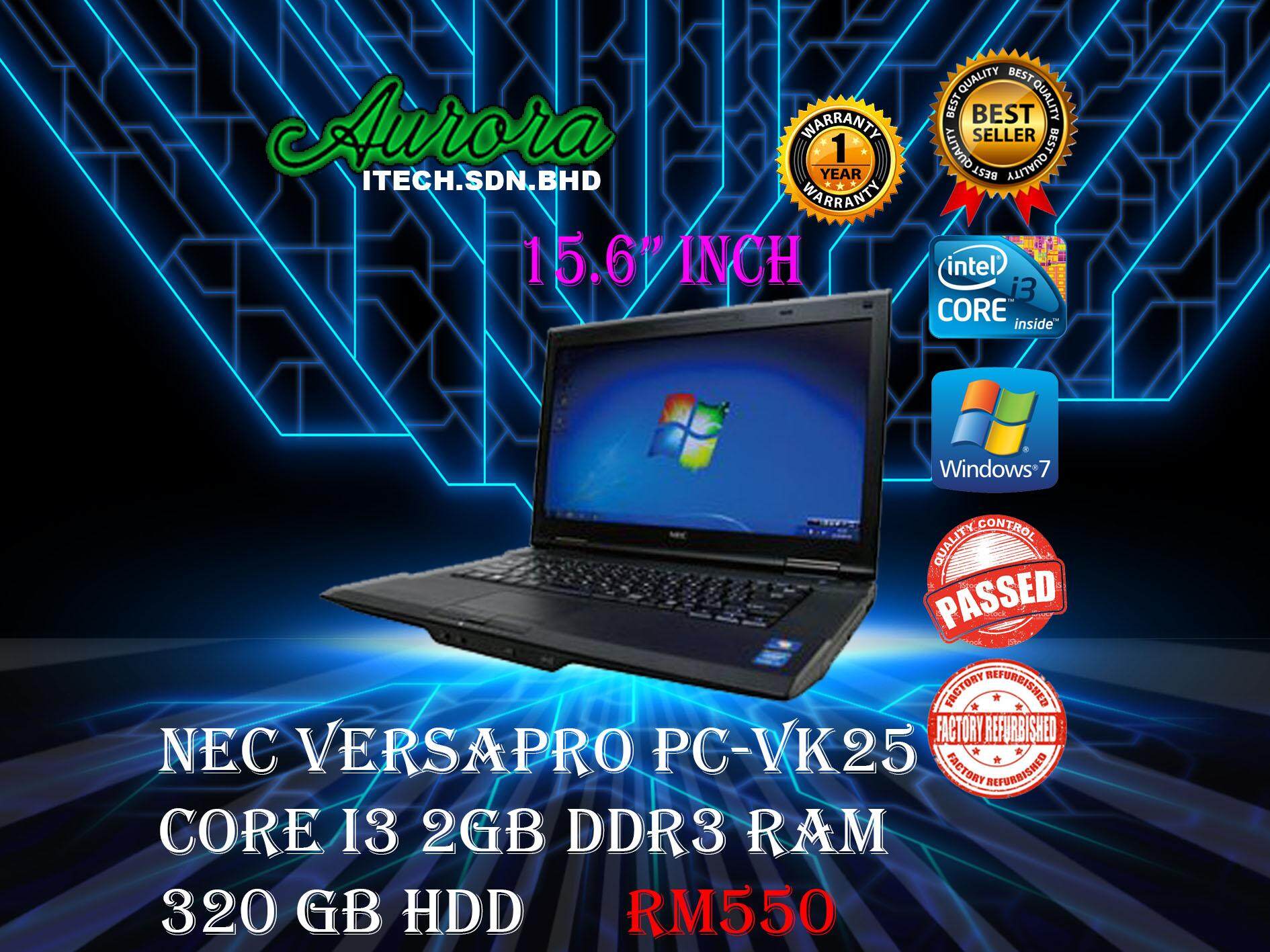 (REFURBISHED)NEC VersaPro VK25 / Core i3 3th Gen / 2GB DDR3 RAM / 320GB HDD / 15.6ich Screen /1 Year Warranty/ Free Mouse & Bag Malaysia