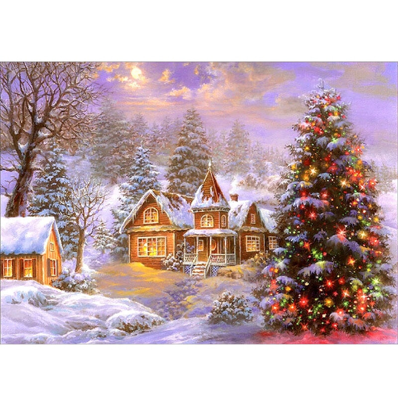 KS Winter Snow Scene 5D DIY Diamond Painting Full of Diamond Round Diamond Wall Painting Home Wall Decoration 40x30cm/50x40cm