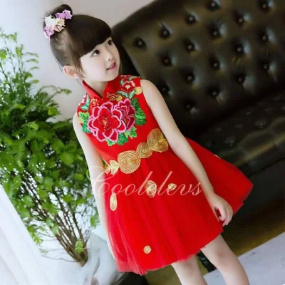 [ANGELBABYONLINESTORE] CL004 3d Red Flower Embroidery Girl Gown Girl Dress (2y, 4y, 7y)